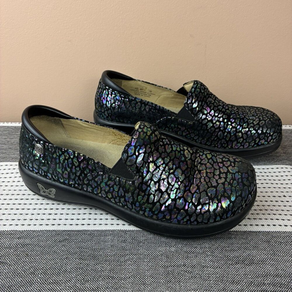 Alegria Womens Comfort Shoes Size 38 US 8.5 Kel Black Purple Blue Shimmery - Picture 2 of 8